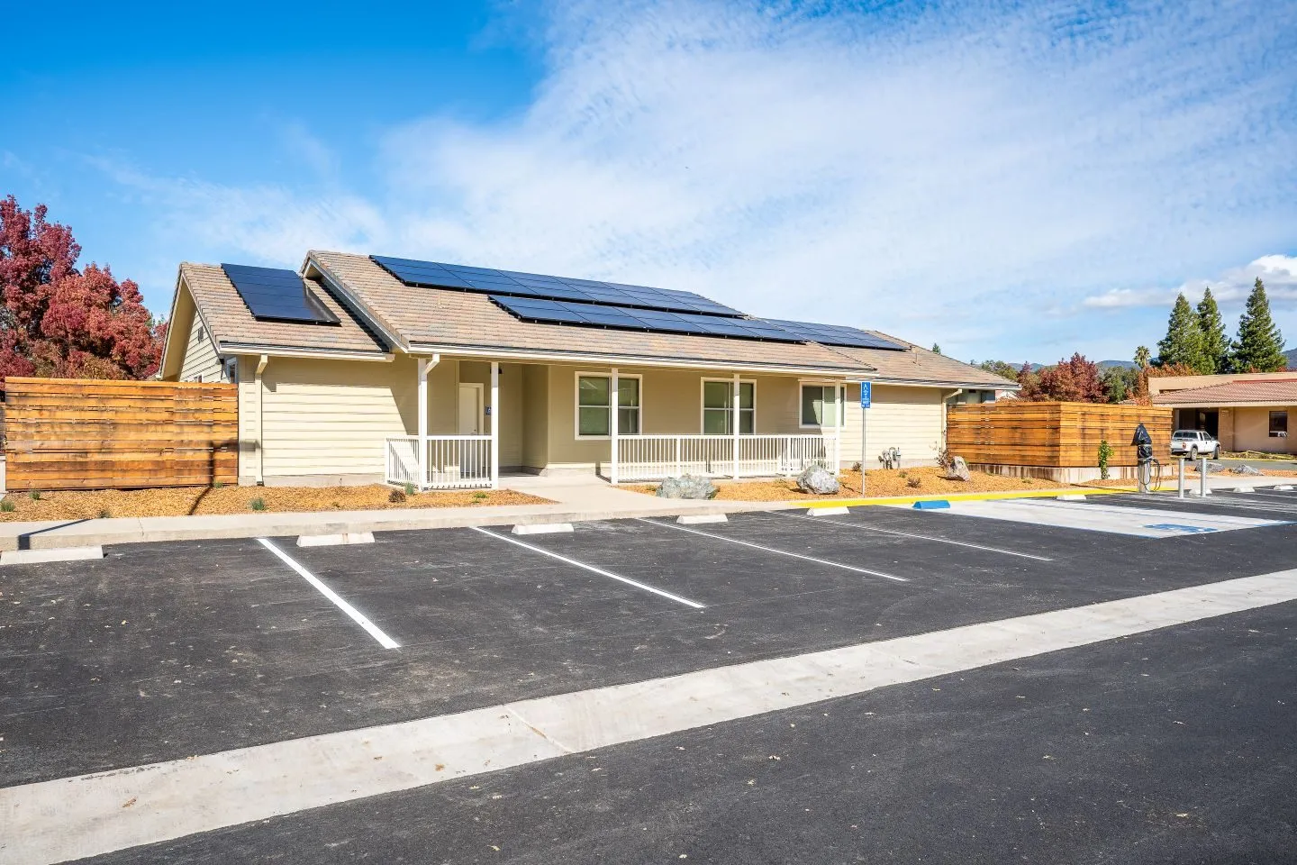 Front of the facility with solar roof