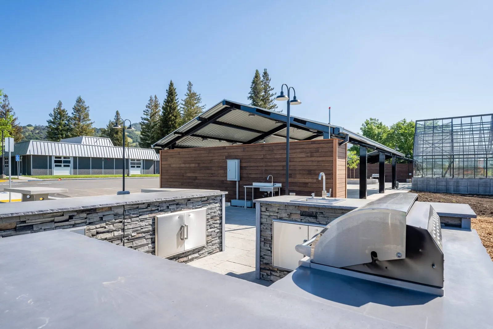 Outdoor kitchen with stone counters